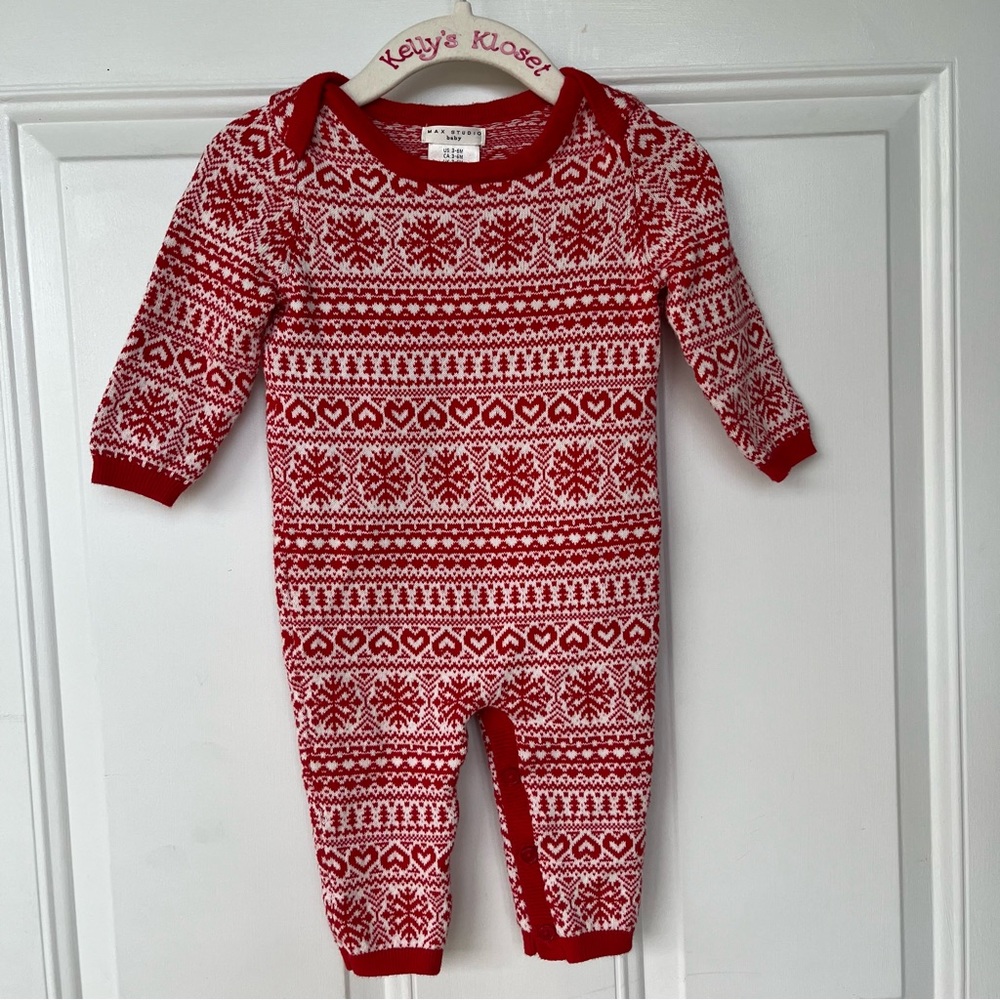 •Max Studio Baby• Winter Design Sweater Romper - Size 3-6 Months